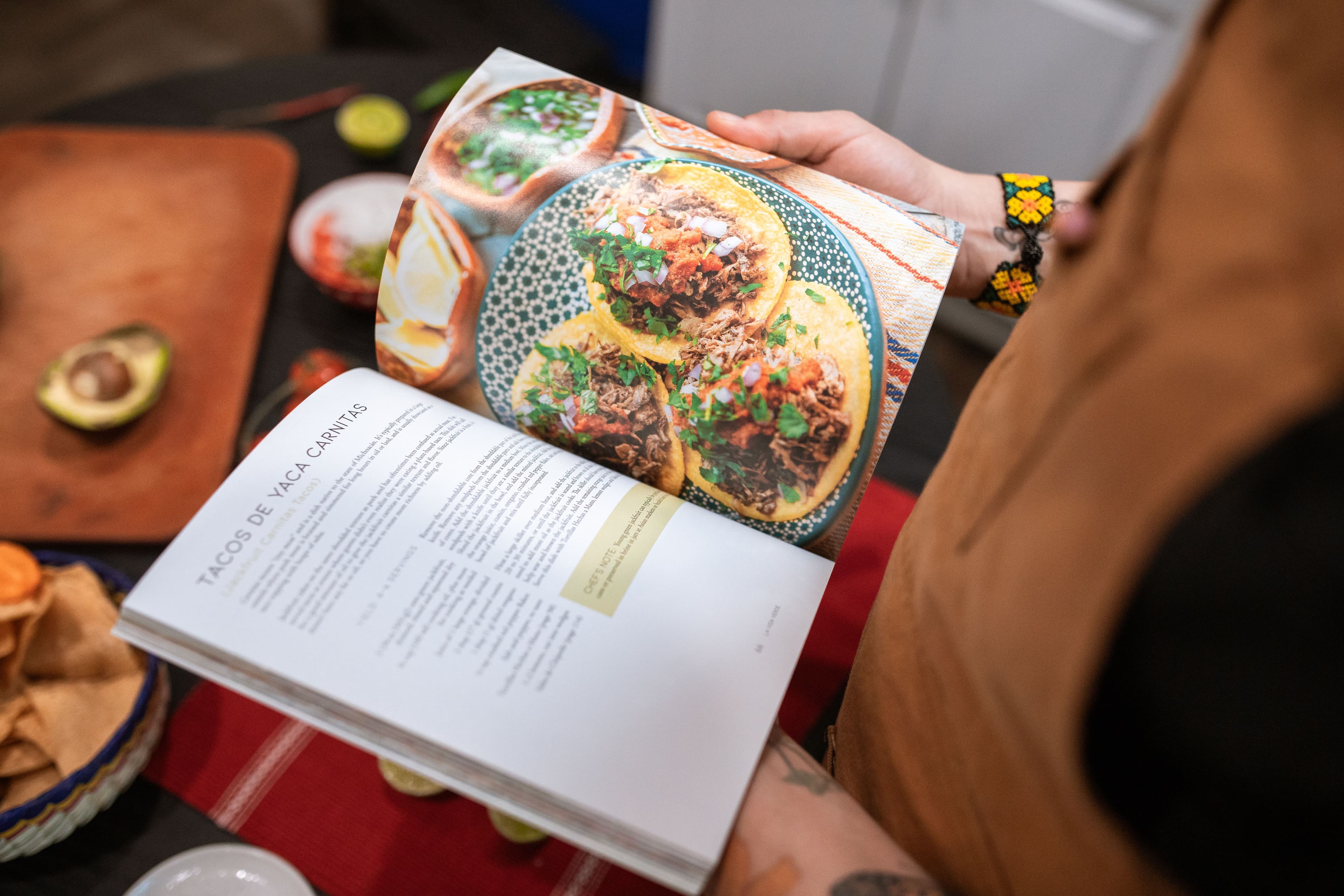 Carnitas in an open cookbook